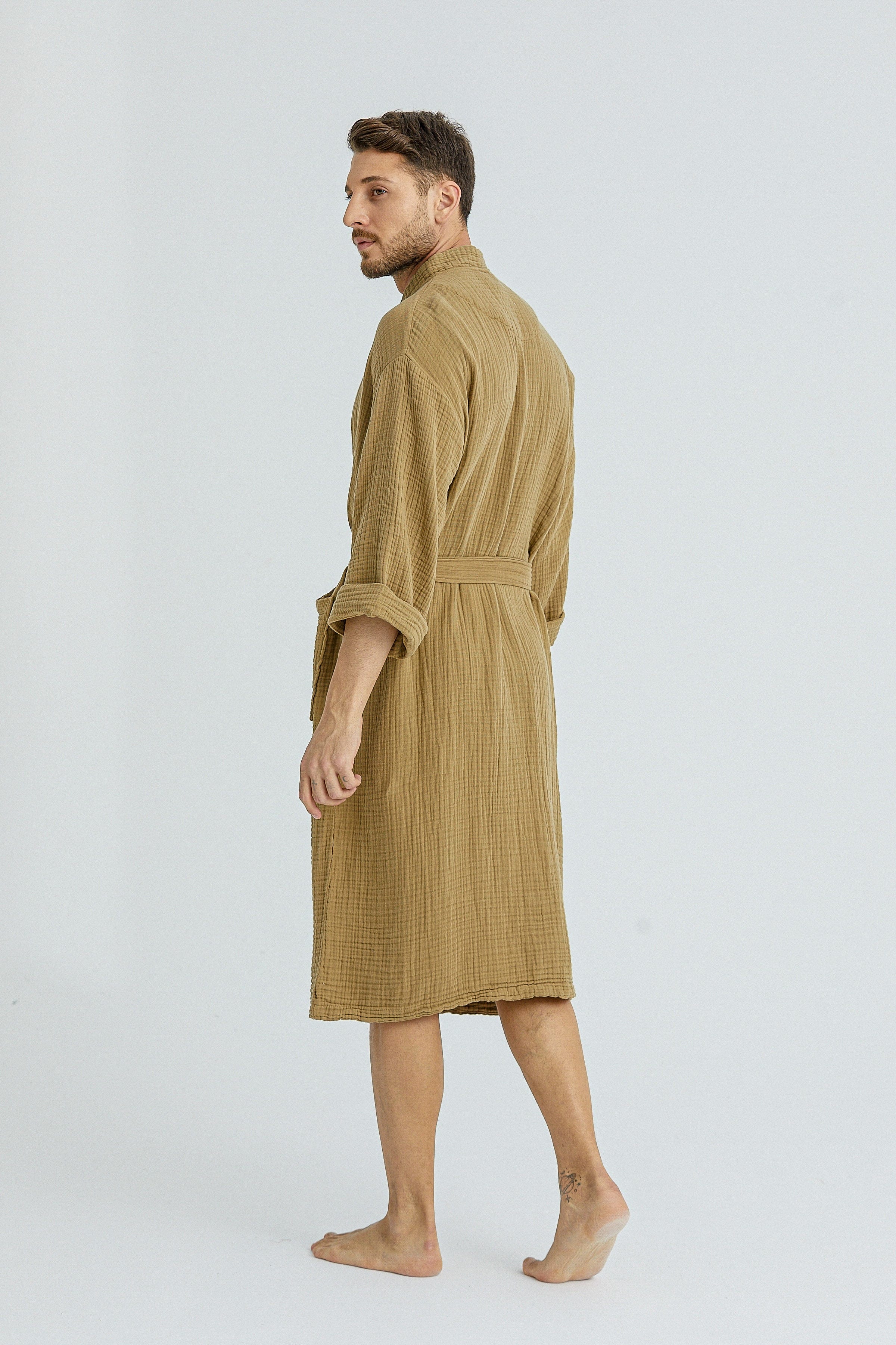 Begonville Bornoz Cassia Müslin Erkek Bornozu - Bej