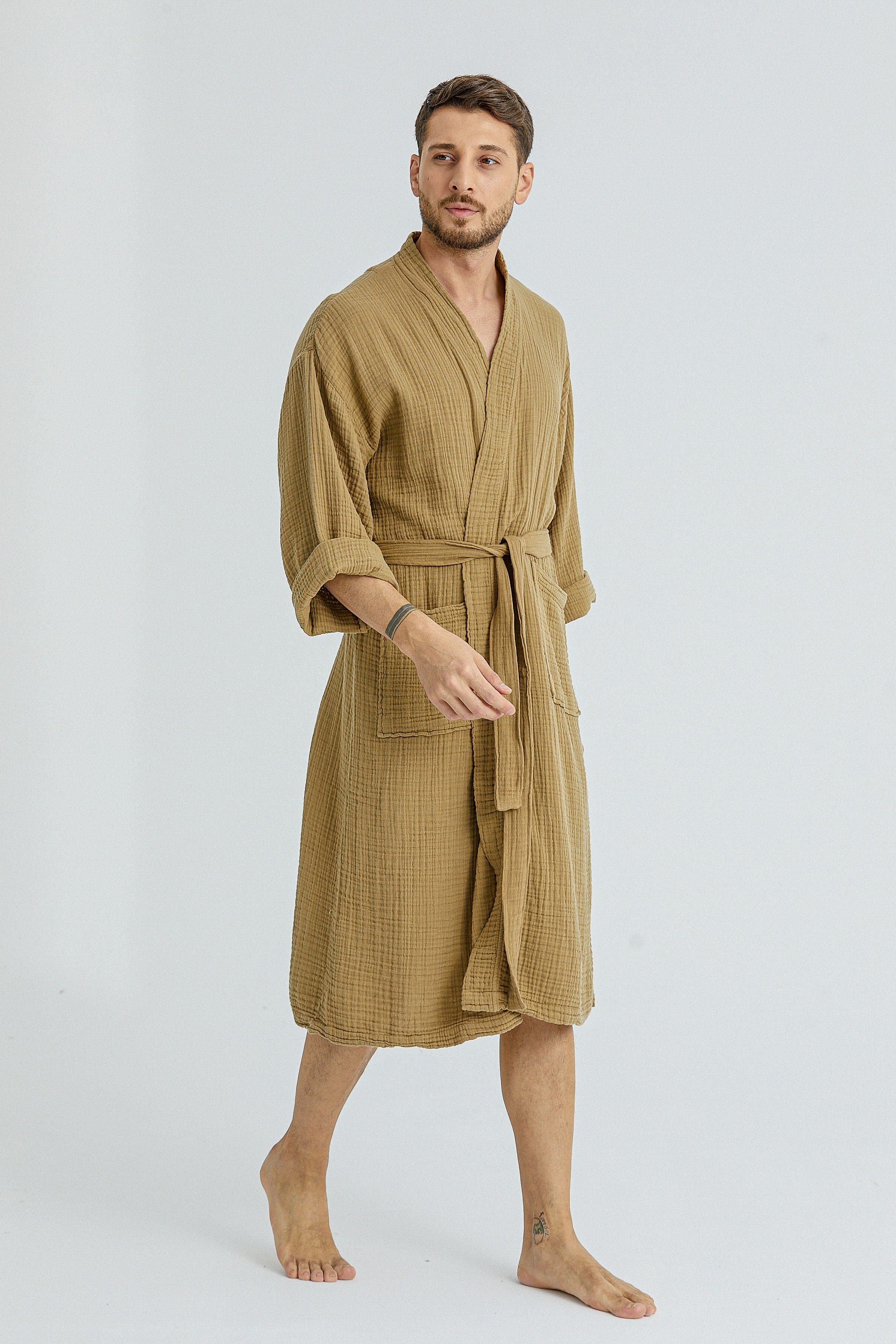 Begonville Bornoz Cassia Müslin Erkek Bornozu - Bej