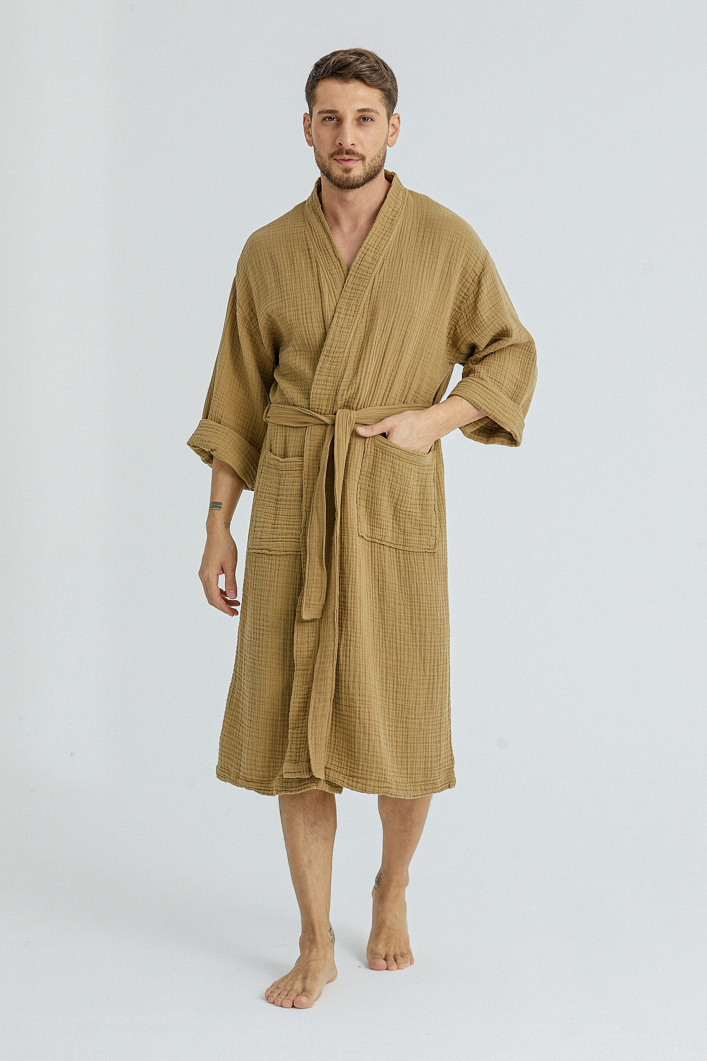 Begonville Bornoz Cassia Müslin Erkek Bornozu - Bej