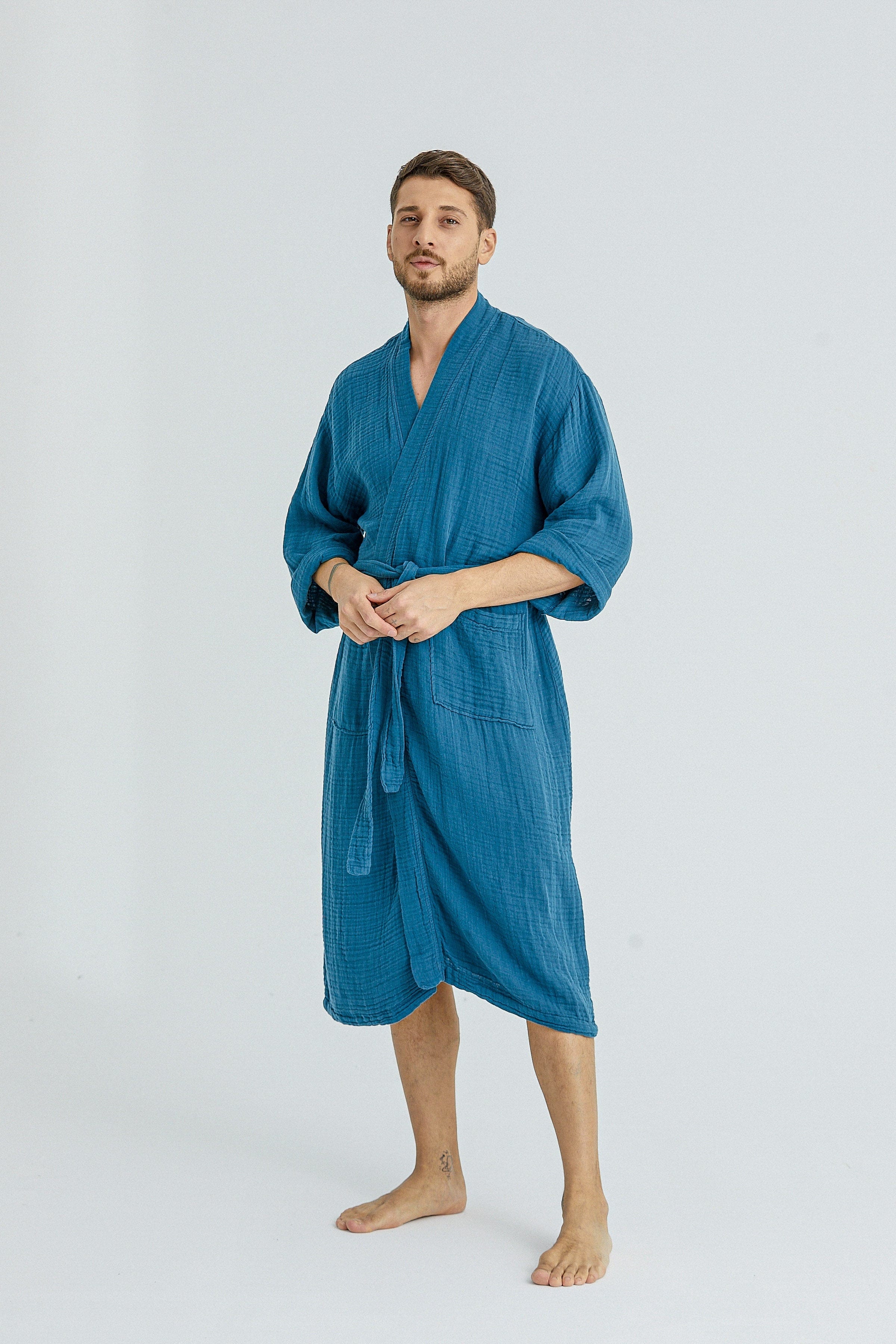 Begonville Bornoz Lore Tencel Erkek Bornozu - Mavi