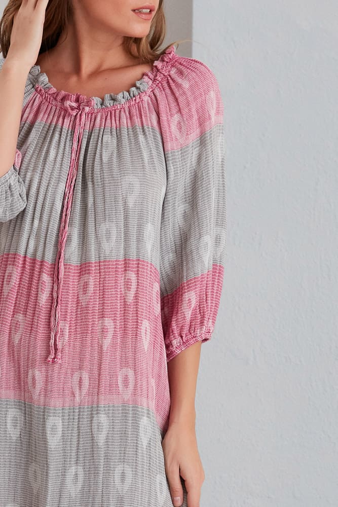 Begonville Elbise Gisele Oversize Uzun Elbise - Gri / Pembe