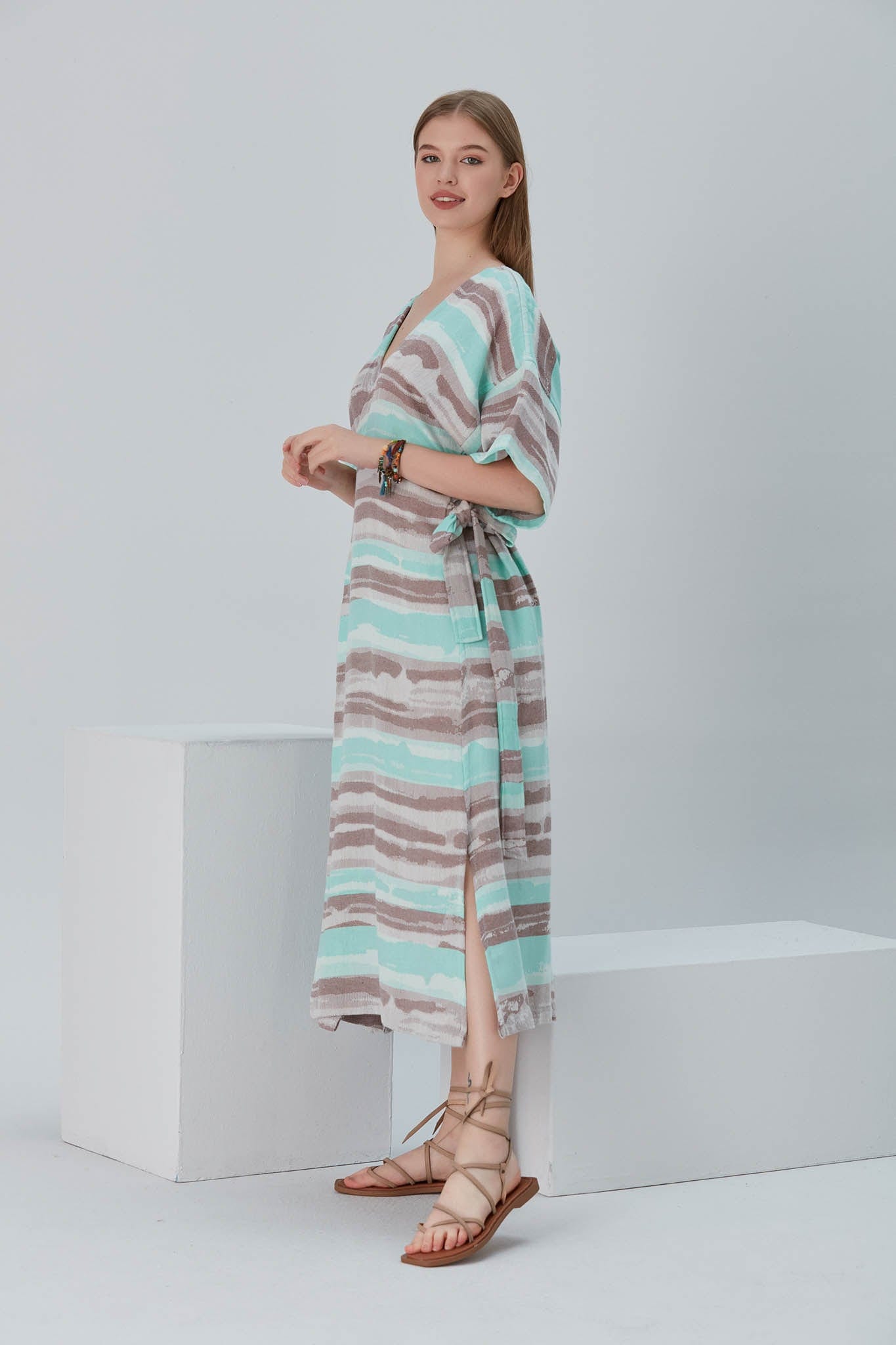 Begonville Elbise Nala Bambu Kruvaze Uzun Elbise - Brush Mint