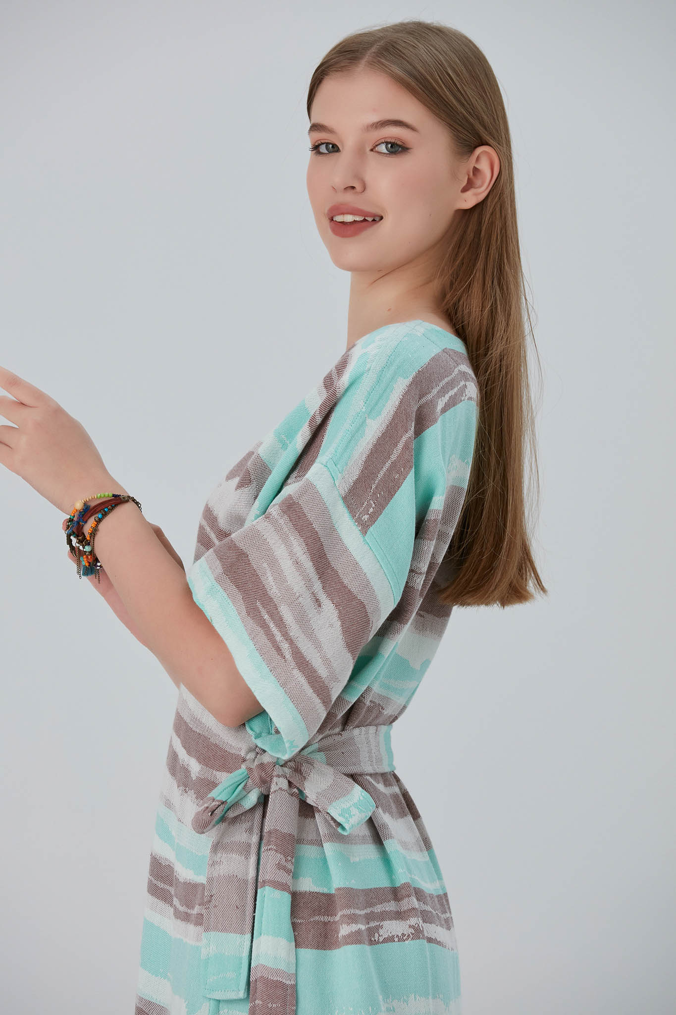 Begonville Elbise Nala Bambu Kruvaze Uzun Elbise - Brush Mint