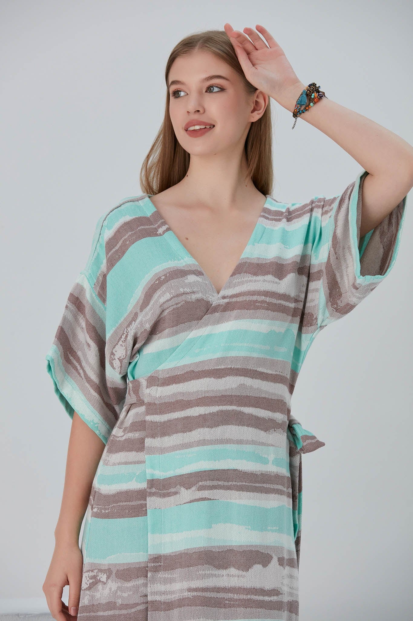 Begonville Elbise Nala Bambu Kruvaze Uzun Elbise - Brush Mint