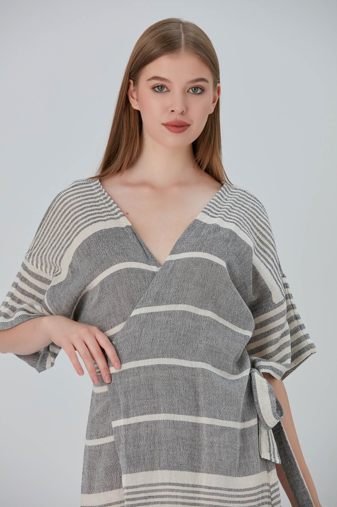 Begonville Elbise Nala Ketenli Kruvaze Uzun Elbise - Dylan Siyah