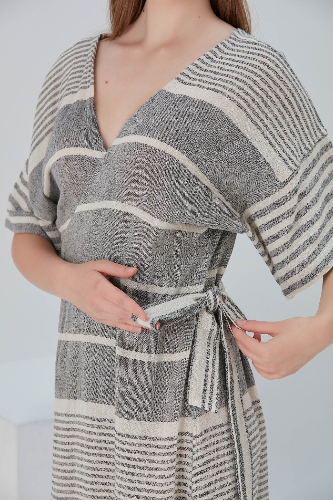 Begonville Elbise Nala Ketenli Kruvaze Uzun Elbise - Dylan Siyah