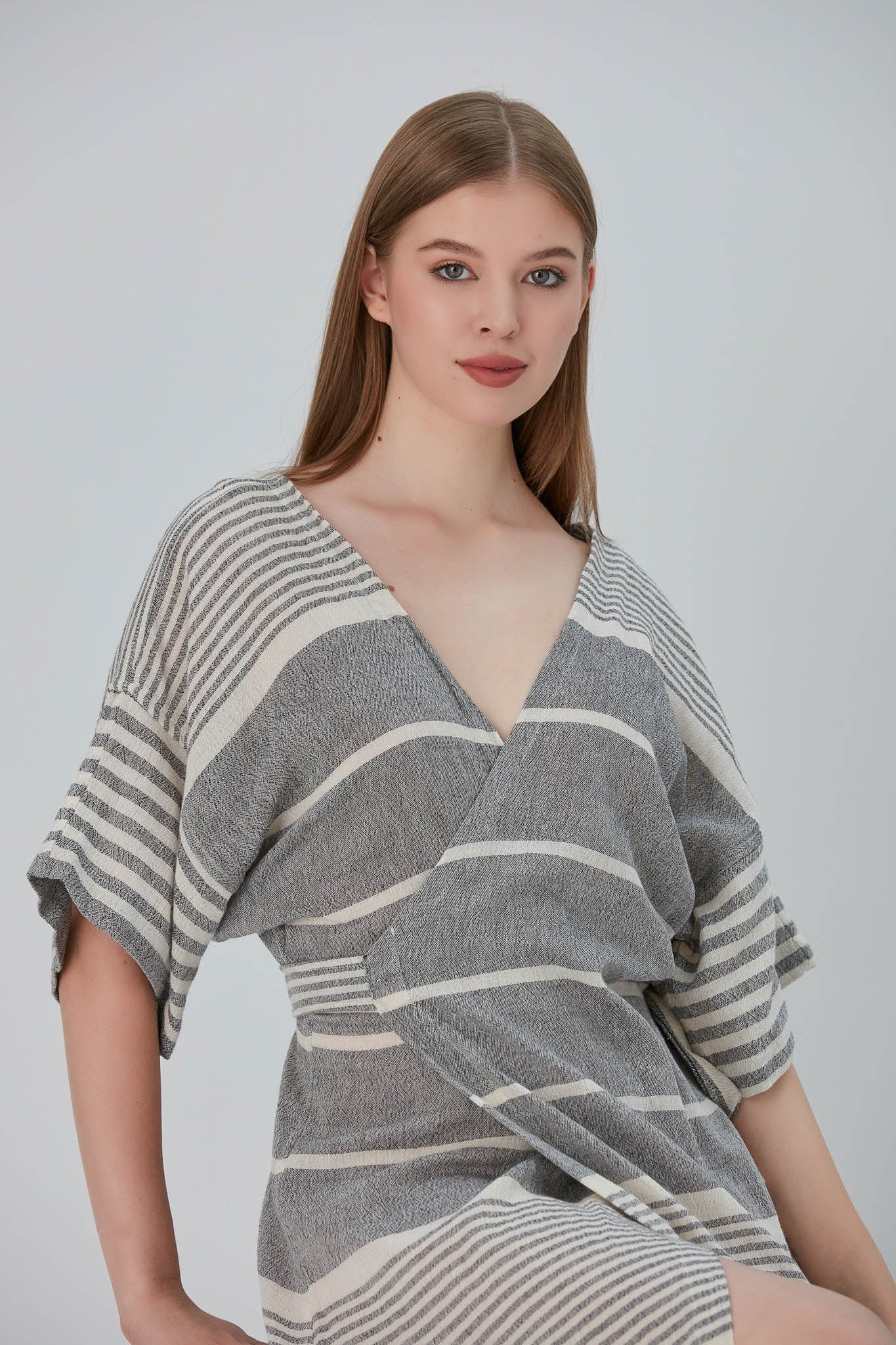 Begonville Elbise Nala Ketenli Kruvaze Uzun Elbise - Dylan Siyah