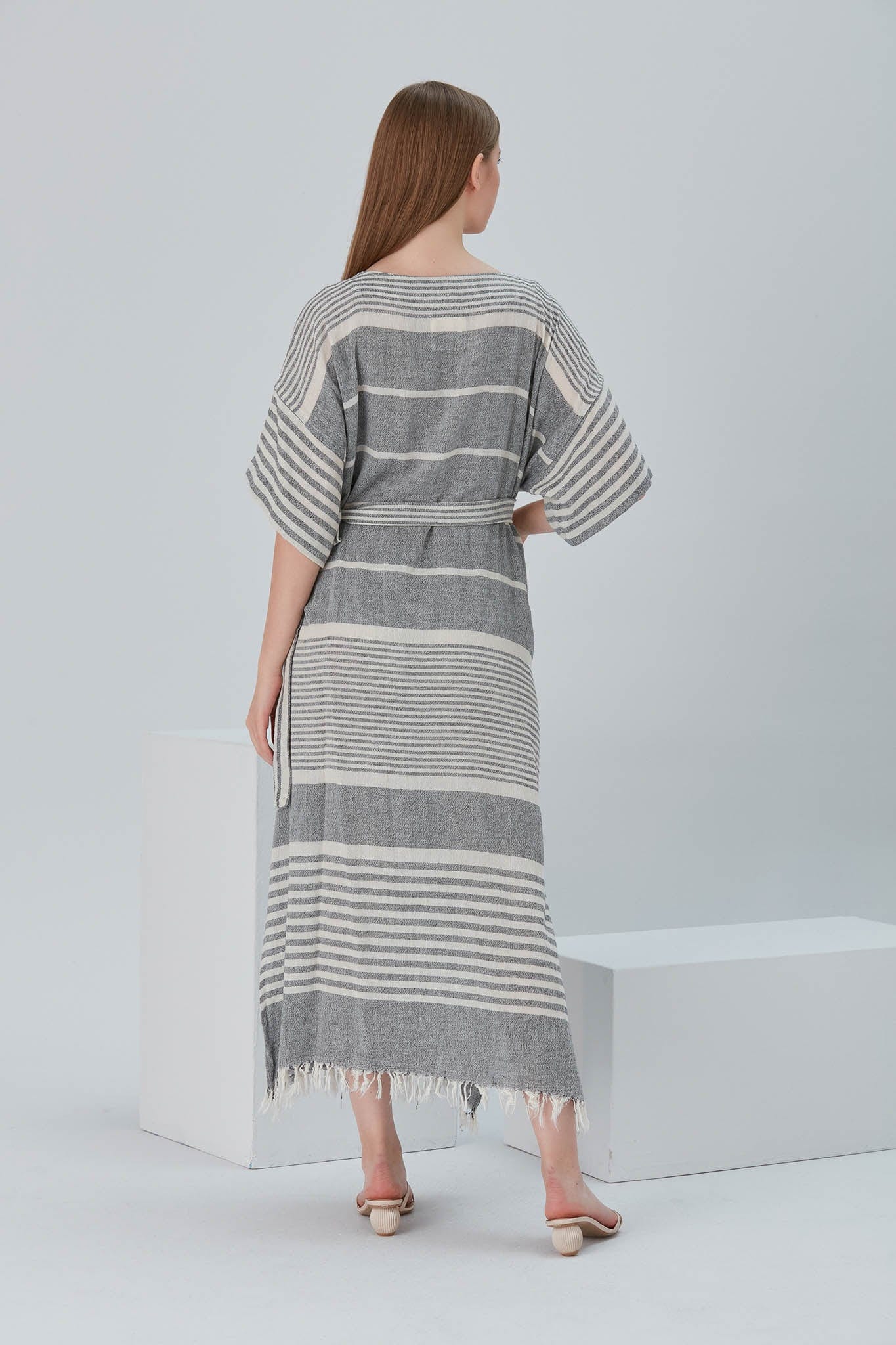 Begonville Elbise Nala Ketenli Kruvaze Uzun Elbise - Dylan Siyah