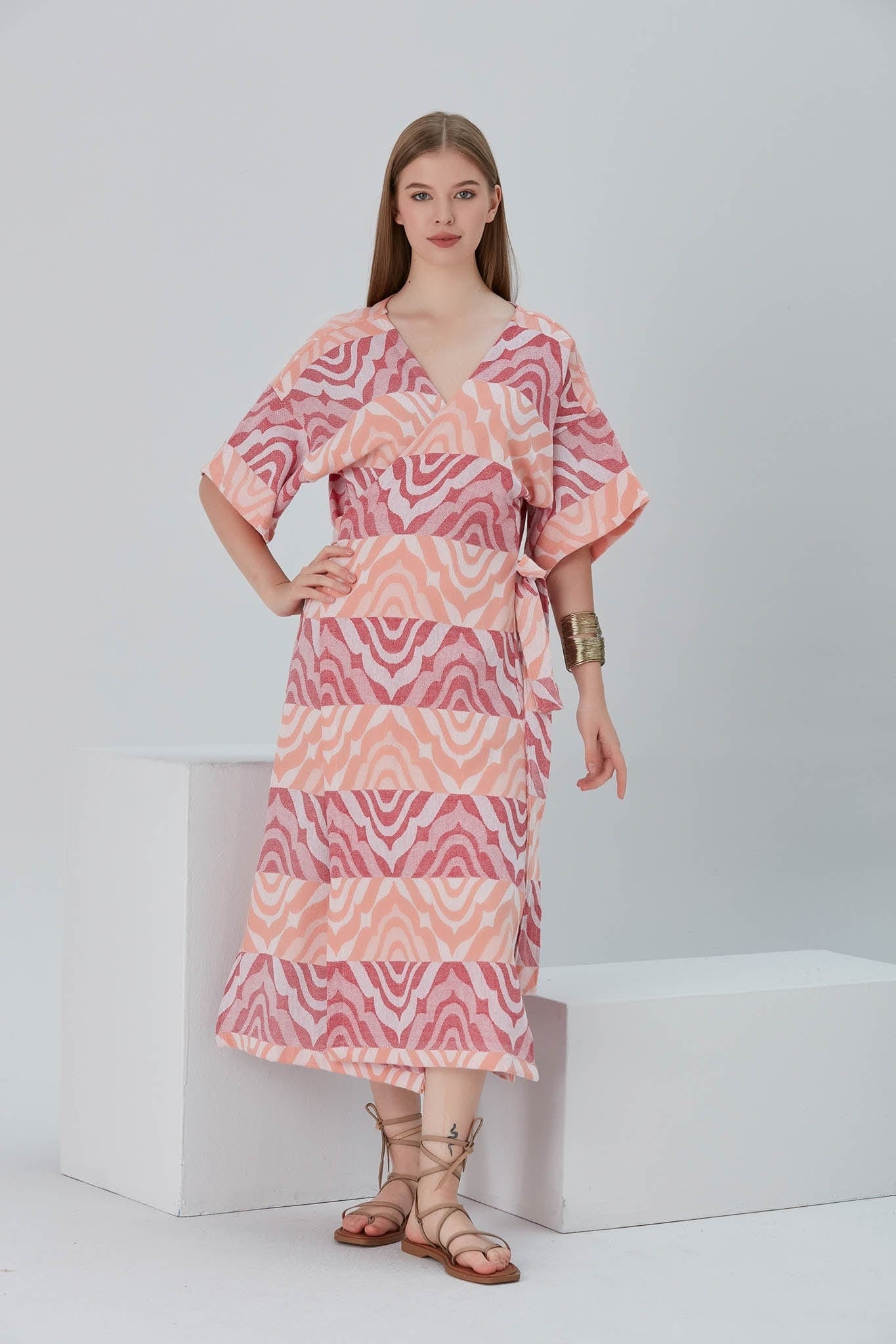 Begonville Elbise Nala Pamuk Kruvaze Uzun Elbise - Fiona Crimson