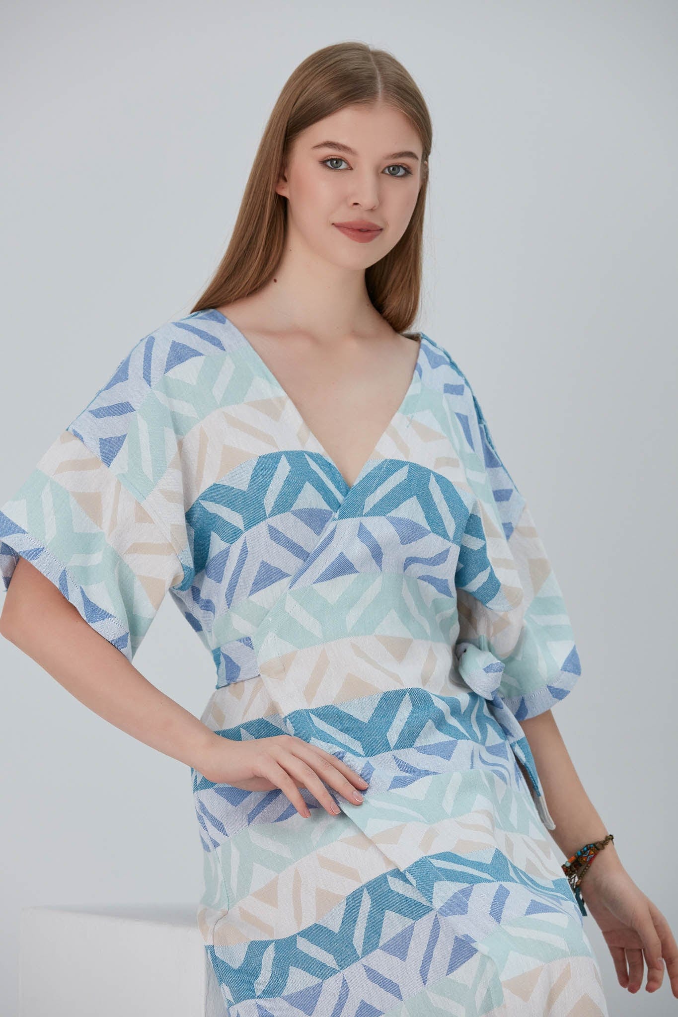 Begonville Elbise Nala Pamuk Kruvaze Uzun Elbise - Gristol