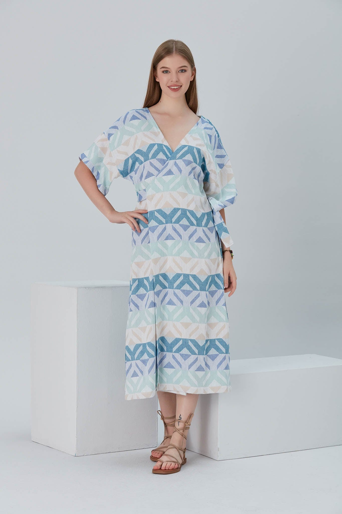 Begonville Elbise Nala Pamuk Kruvaze Uzun Elbise - Gristol