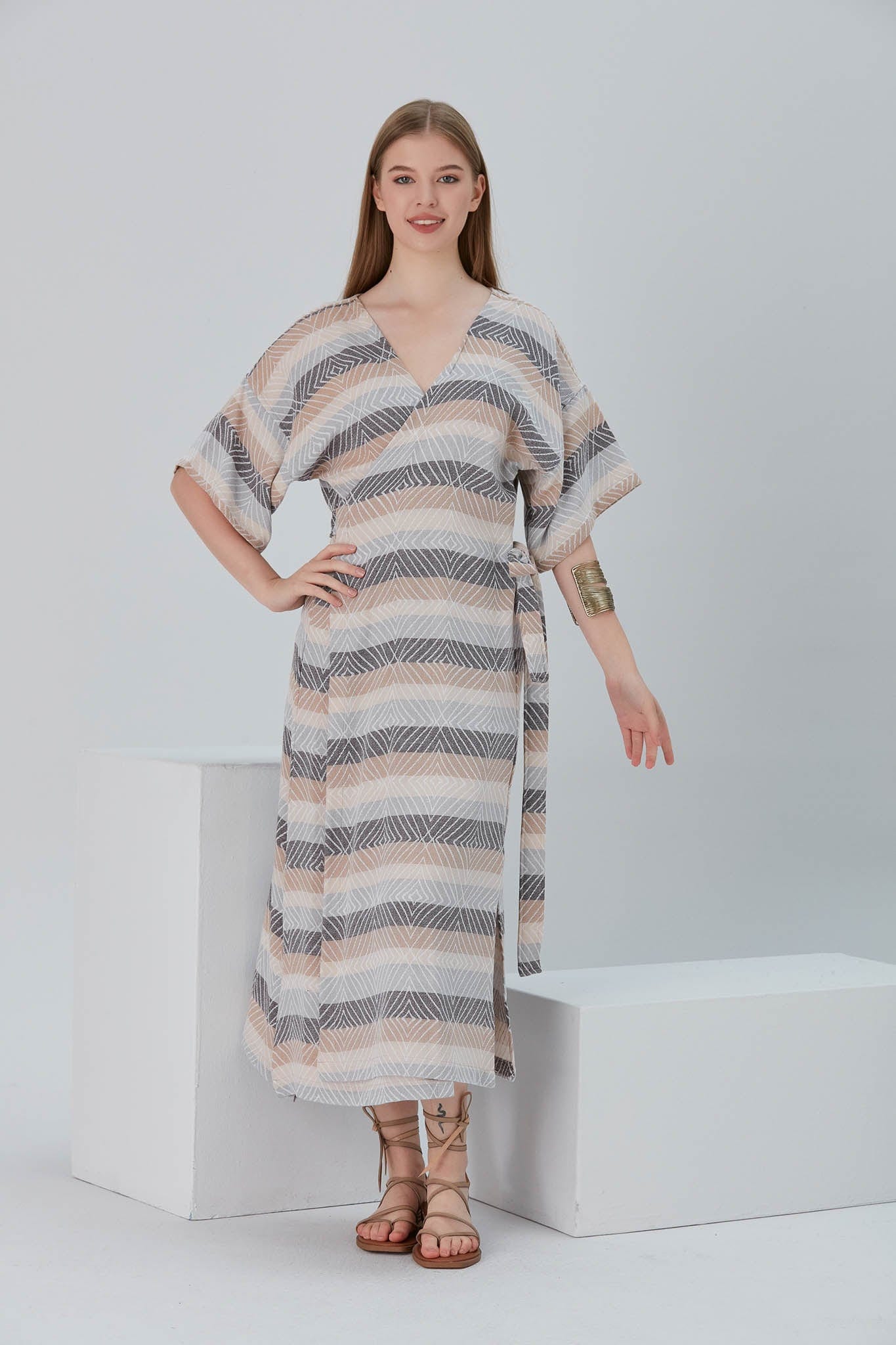 Begonville Elbise Nala Pamuk Kruvaze Uzun Elbise - Skye