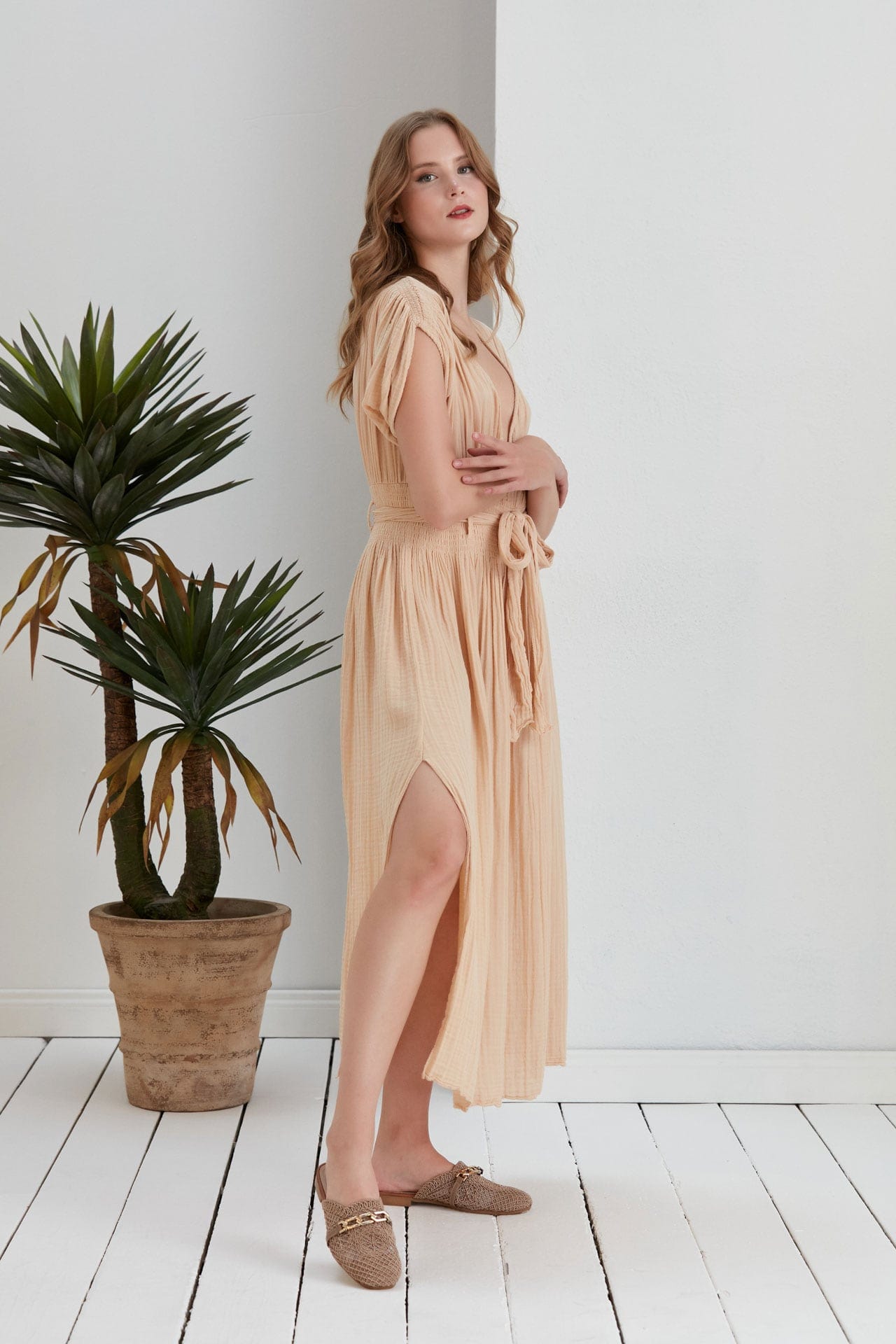 Begonville Uzun Elbise Frankie Gipeli Oversize Uzun Elbise - Krem