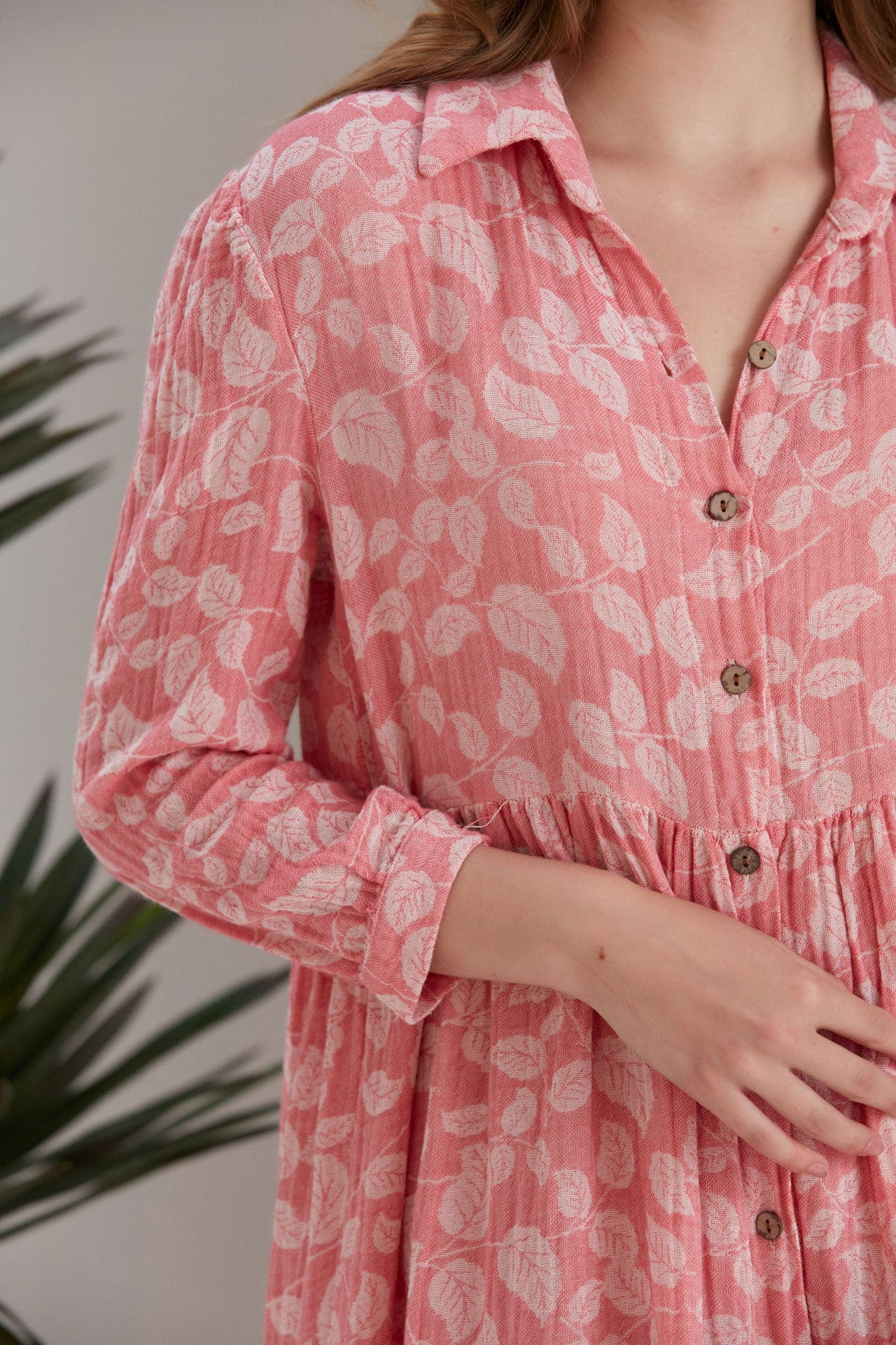 Begonville Uzun Elbise Maya Oversize Uzun Gömlek Elbise - Gül Pembe