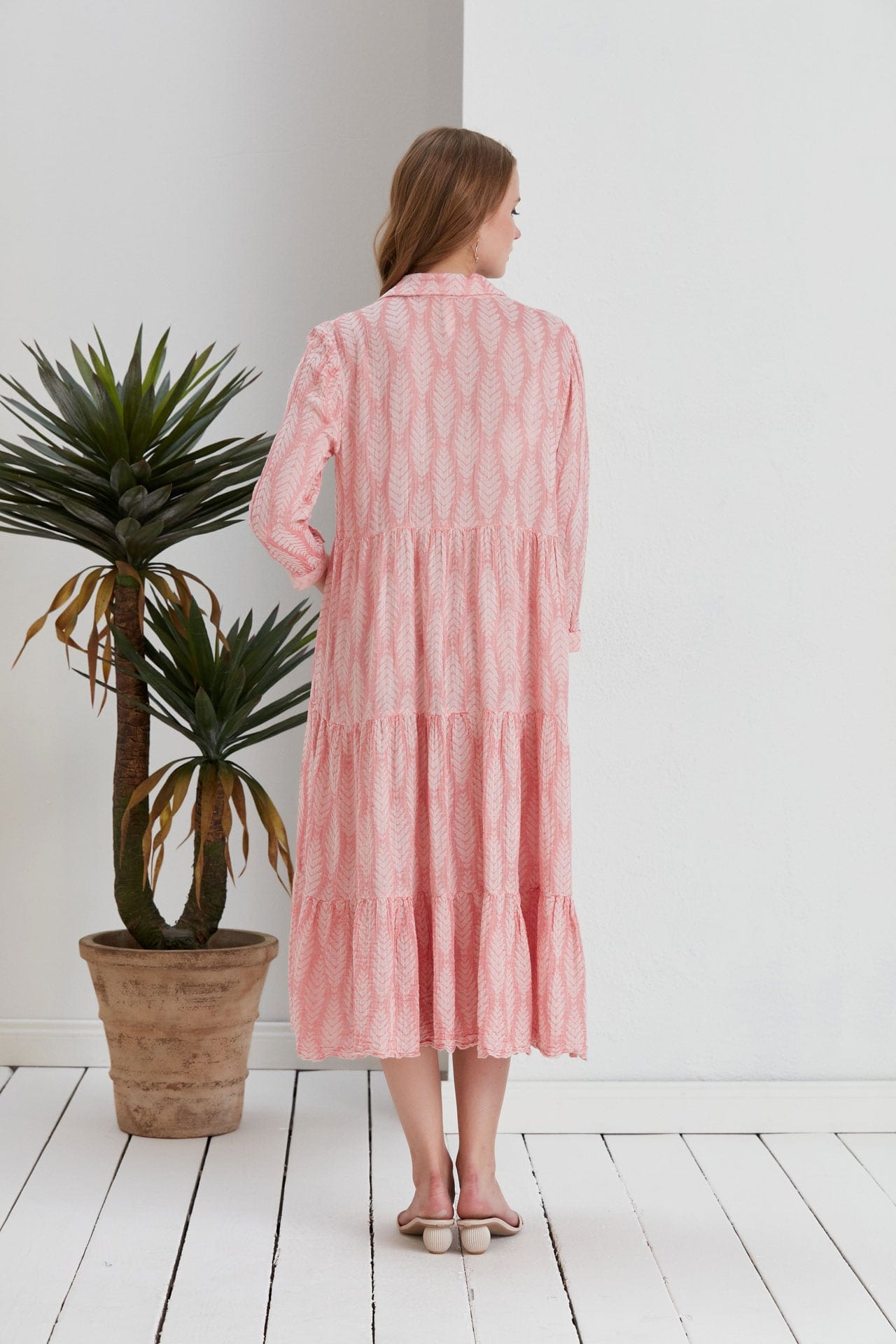 Begonville Uzun Elbise Maya Oversize Uzun Gömlek Elbise - Pembe