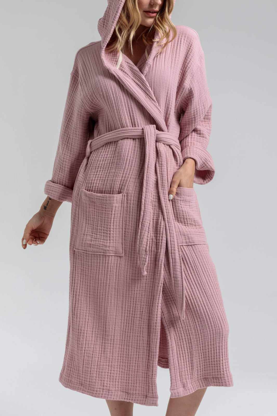 Begonville Bornoz Olympia Max Muslin Kapşonlu Bornoz Pembe