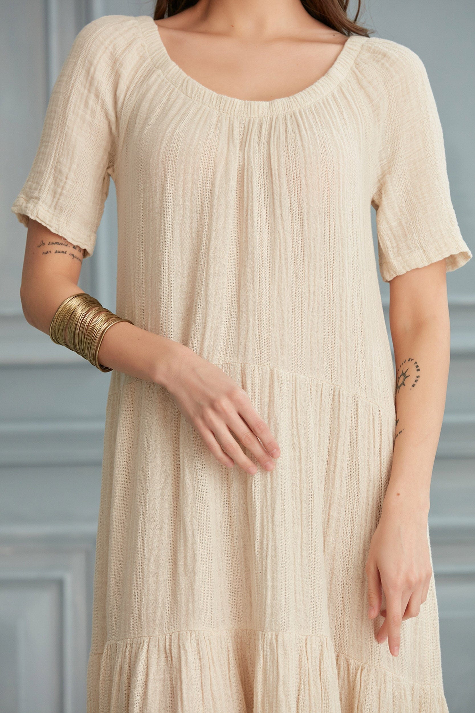 Begonville Elbise Isabella Midi Elbise - Keten Ekru