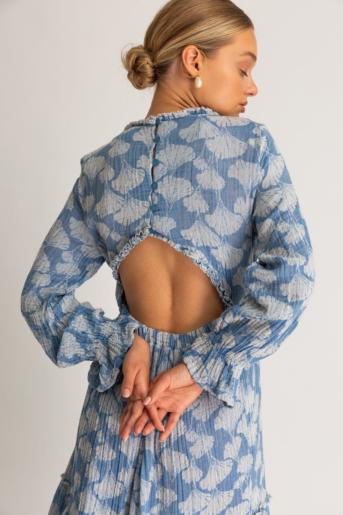 Begonville Elbise Renna Sırtı Açık Pamuk Midi Elbise - Mavi