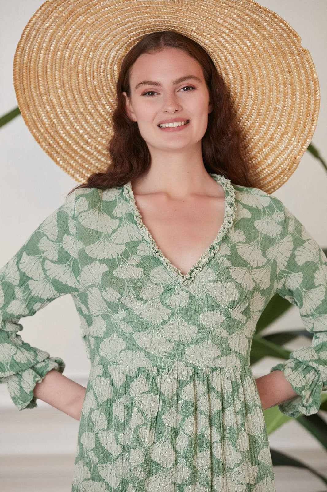 Begonville Elbise Renna Sırtı Açık Pamuk Midi Elbise - Yeşil