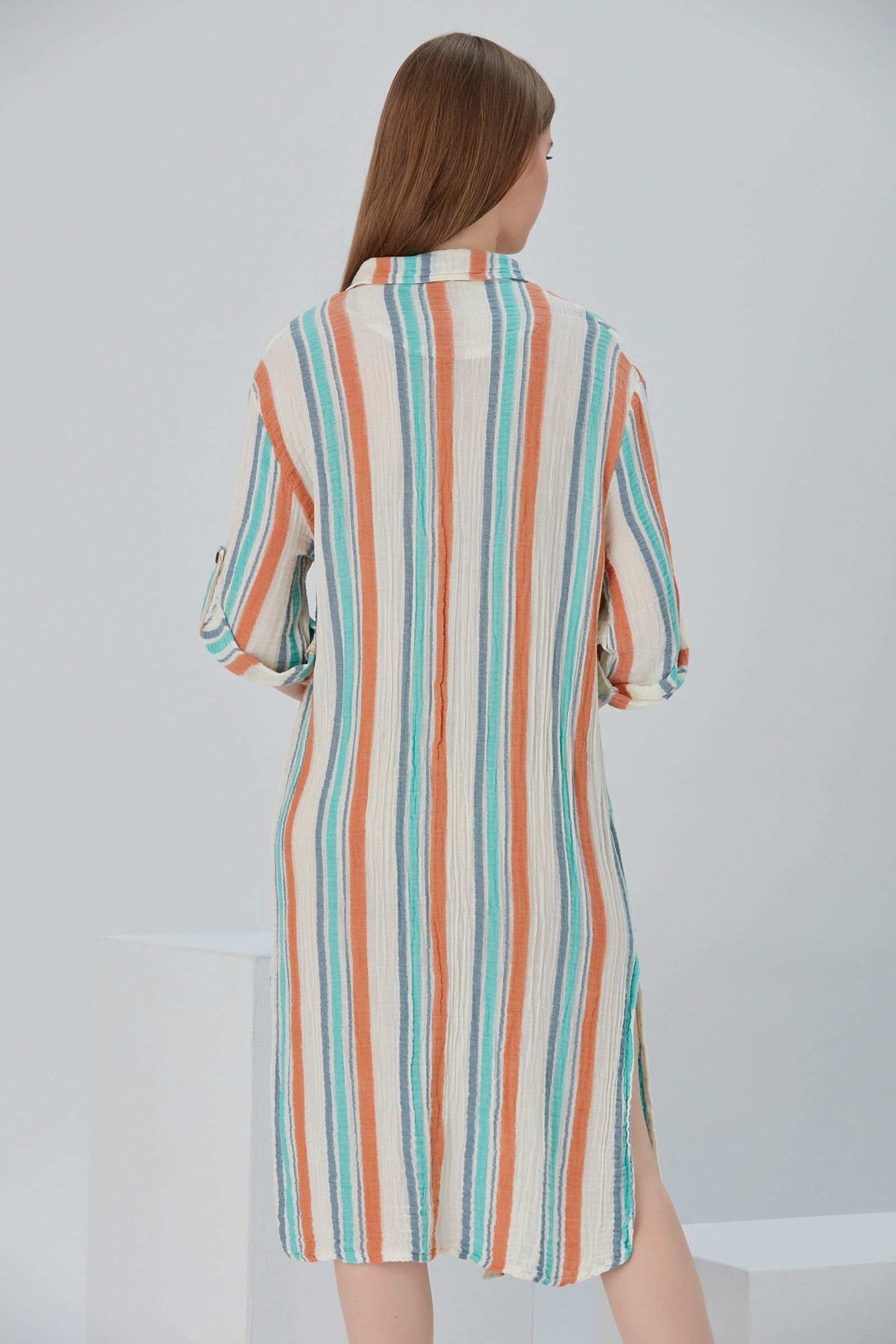 Begonville Gömlek Elbise Caroline Gömlek Elbise - Turuncu Turkuaz