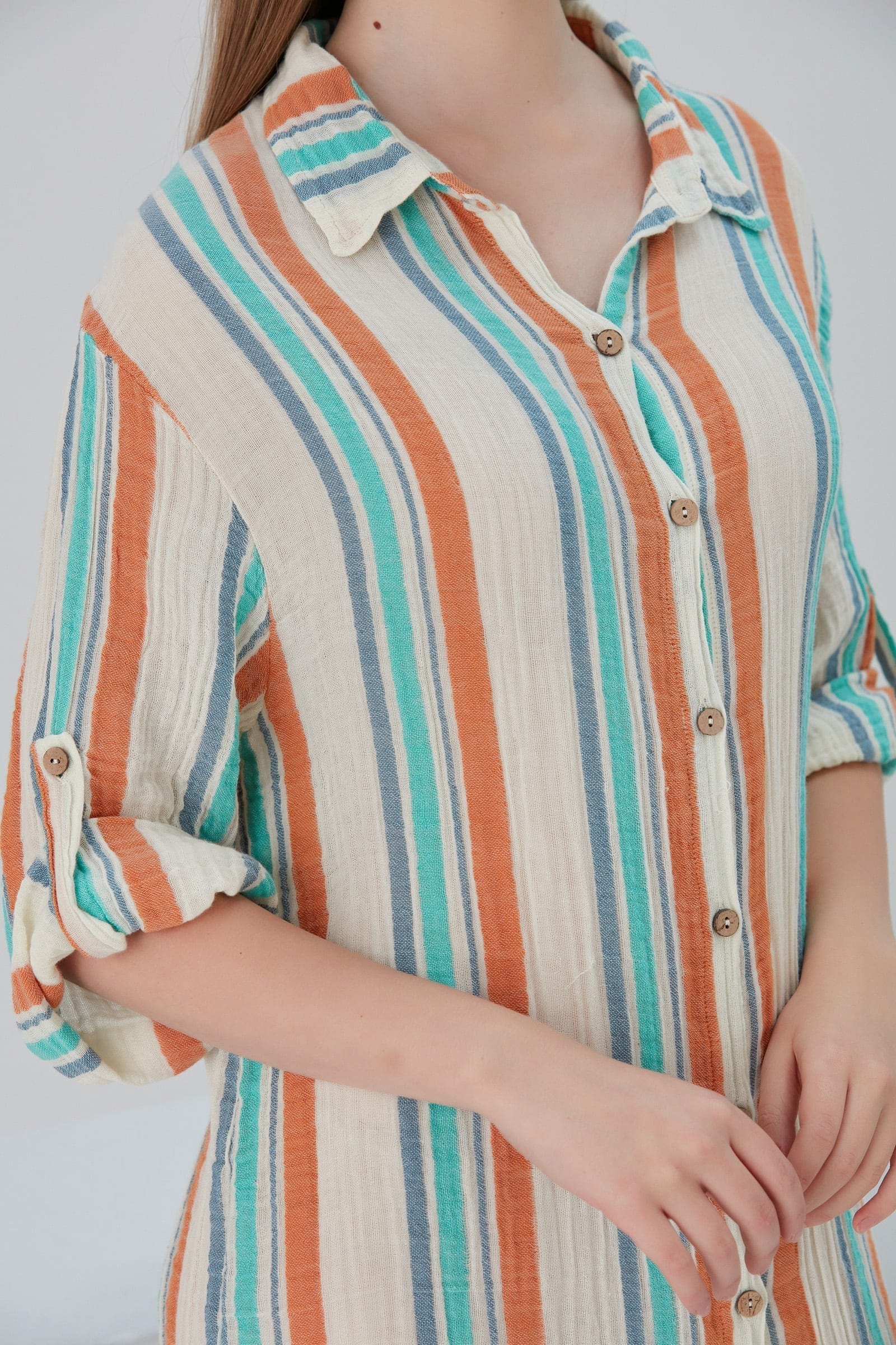 Begonville Gömlek Elbise Caroline Gömlek Elbise - Turuncu Turkuaz