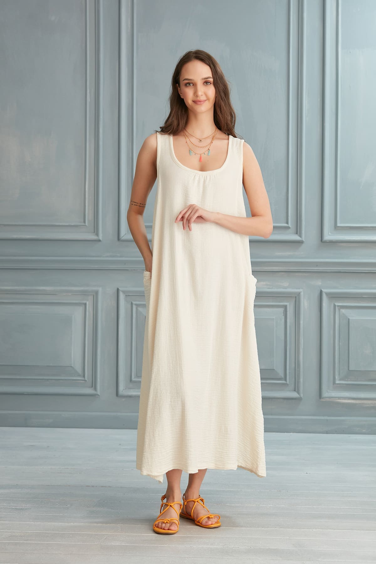 Begonville Maxi Elbise Anita Bol Kesim Uzun Elbise - Ekru