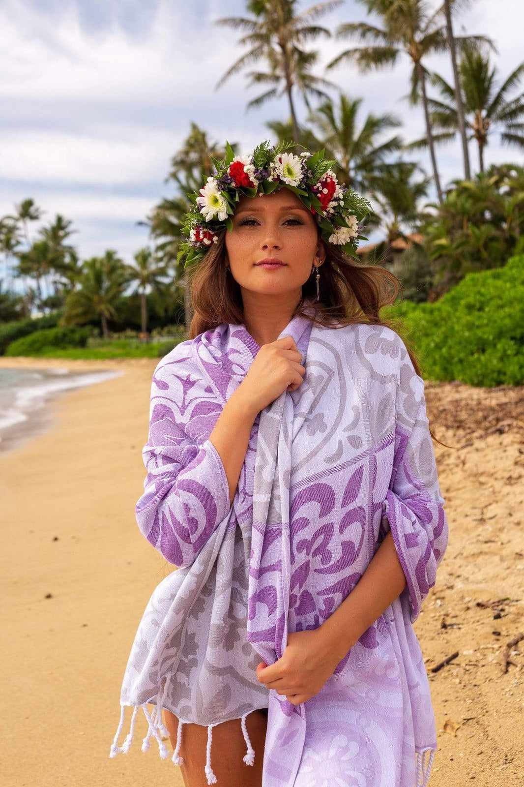 Begonville Peştemal Pareo Mosaic Jakarlı Pamuk Peştemal - Lila / Gri